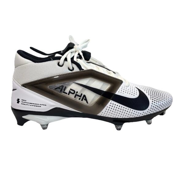 Nike Alpha Menace 4 Pro White Black Football Cleats HF4555-100 Men\'s Size 16